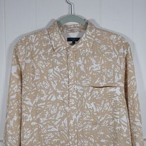 Ted Baker London Shirt Linen Floral Button Up Roll Tab Sleeve Men's 4 Large Tan